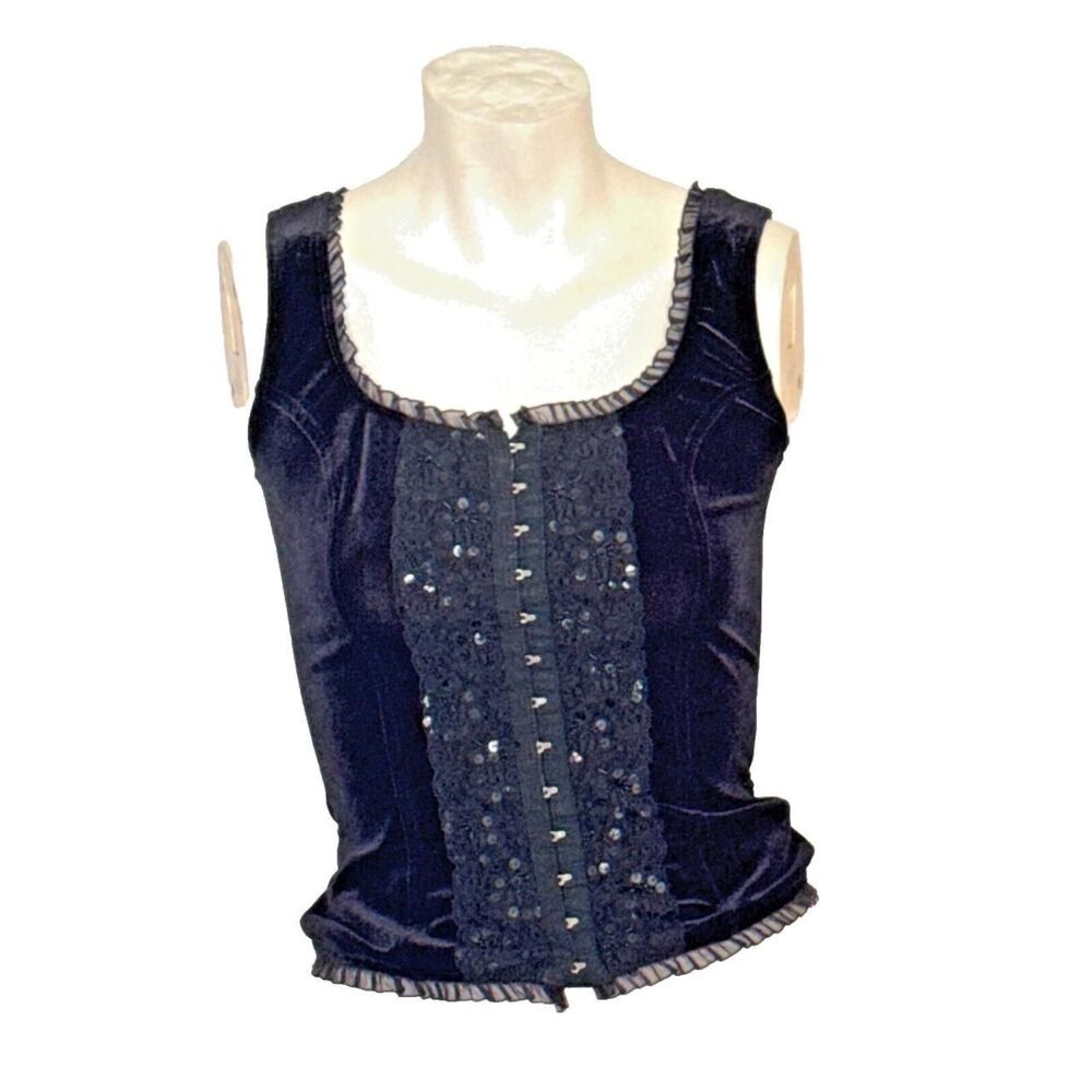 Vintage Y2K Black Corset S Sequin Whimsigoth Grunge Vampire